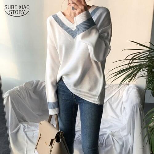Solid Wild Thin Hedging Bottoming Sweater Autumn Winter Loose V-neck Sweater Womens Warm Womens Clothes Vintage Sweater 15946
