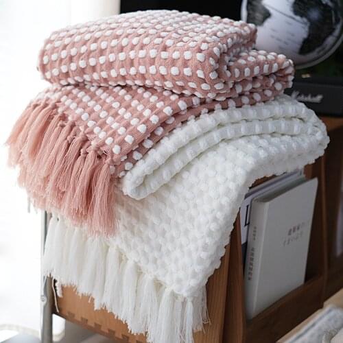New 127*170cm White Pink Color Nordic Style Knitted Blanket Throw Blanket For Sofa Bed Office Air Conditioning Leisure Nap Cover