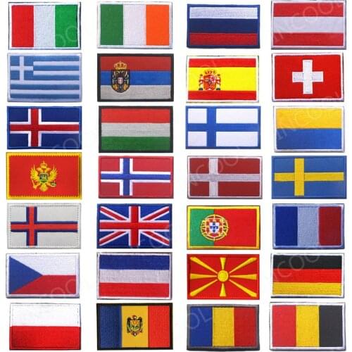 European Flag Embroidered Patches Germany Slovakia Lithuania Moldova Macedonia Montenegro Spain France Flags Embroidery Badges