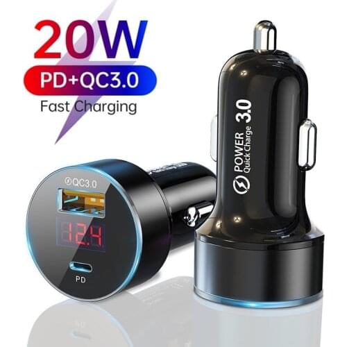 QC3.0 Car Charger Quick Charge Fast Charging PD 2 Port USB+Type-C Portable Mobile Phone Charger For Xiaomi Samsung