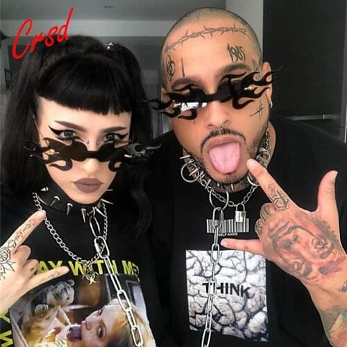 CRSD 2020 Oversized Rimless Wave Sun Glasses Fashion Big Fire Wave Flame Sunglasses Women Men Eyewear Luxury Punk Sunglasses