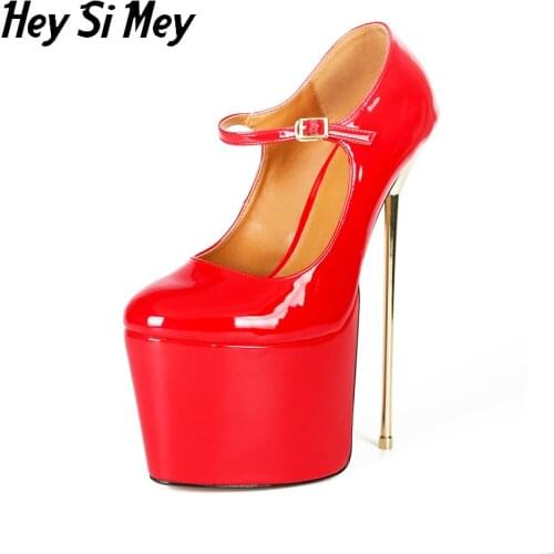 Heysimey 2021 Summer Women Shoes Patent Leather Pumps Waterproof Platform Stiletto High Heels 22cm Round Toe Female Party Shoes