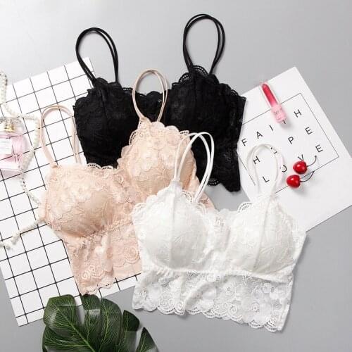 Women Bralette Soft Bra Gathering thickening Female spaghetti strap Tube Tops Lace Strap Wrapped Chest Underwear Sexy