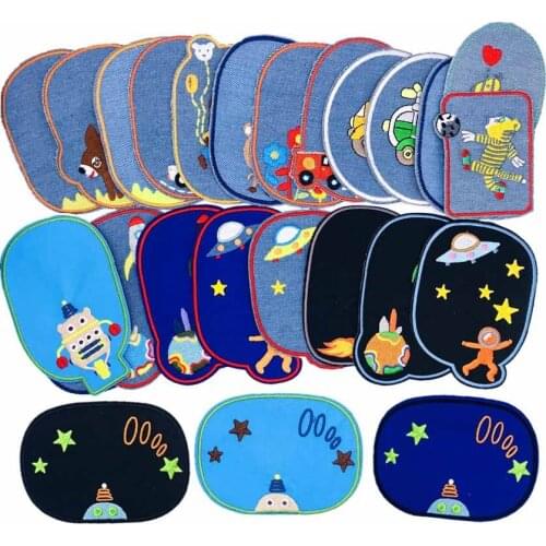 1Pcs Denim Embroidery Fabric Patches DIY Iron On Clothes Elbow Knee Repair Hole Stripes Stickers Sewing Appliques Badges