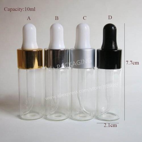 10ml clean glass Essential Oil dropper bottle Container Empty 10cc Mini Dropper Vial Sample Display Container 100pcs