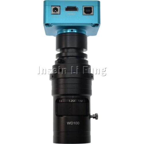 28MP HDMI USB Video Microscope Camera+10X-200X Adjustable Magnification Zoom 0.7X-5X C-mount Lens Working Distance 100mm-150mm