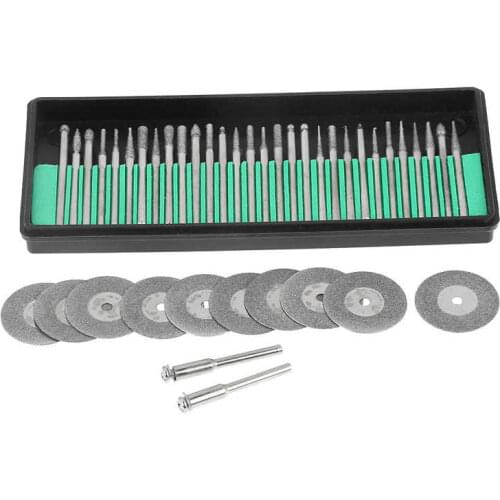 30pcs Drill Diamond Burs + 10pcs Saw Blades Cutting Discs + 2pcs Mandrels Rotary Tools Accessories
