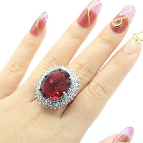 21x19mm SheCrown Lovely Cute Created Pink Morganite Female Fine Jewelry 925 Sterling Silver Rings