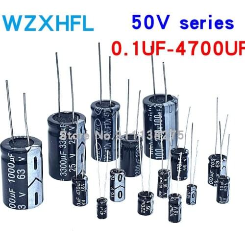 Aluminum Electrolytic Capacitor 50V 0.1UF 0.47UF 1UF 2.2UF 3.3UF 4.7UF 10UF 22UF 33 47 100 220 330 470 680 1000 2000 3300 4700UF