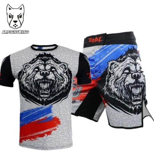 Grey Bear KickBoxing Mma Shorts T-shirt Bjj GI Mma Trunks Rashguard Boxe Shirts Muay Thai Crossfit Sets Fight Boxing Jerseys