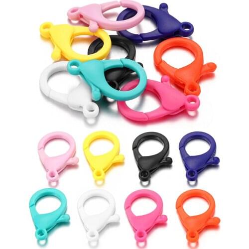 10 50Pcs/Lot Colorful Plastic Key Chain Ring Lobster Clasp Hooks Clips Connectors for DIY Jewelry Findings Making Accessories