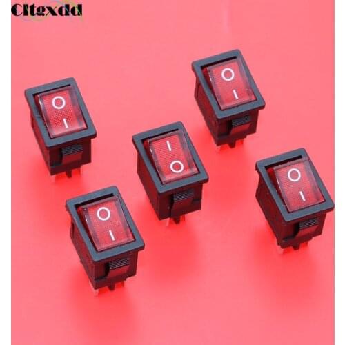 Cltgxdd 10pcs Red Push Button Switch 11x17mm 4 pin AC 6A 250V / 10A 125V On / Off red LED light Rocker Switch