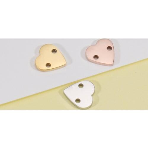 DIY double hole peach heart jewelry accessories 30pcs 10*10mm Mirror polished stainless steel love bracelet necklace pendant