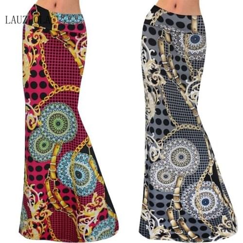 Floral Long Pencil Skirts Womens High Waist Fishtail Maxi Tube Skirt Indie Folk Printed Party Holiday Plus Size Jupe S-3XL
