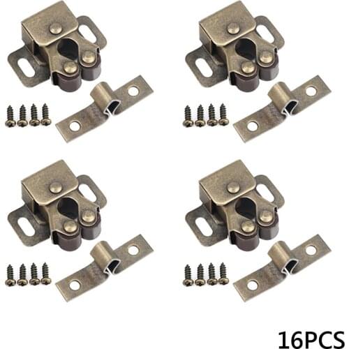 ETUUD 8/16PCS Double Roller Catch With Prong For Cabinet Doors Latch Closer Silver Bronze Buffer Latches Furniture Hardware
