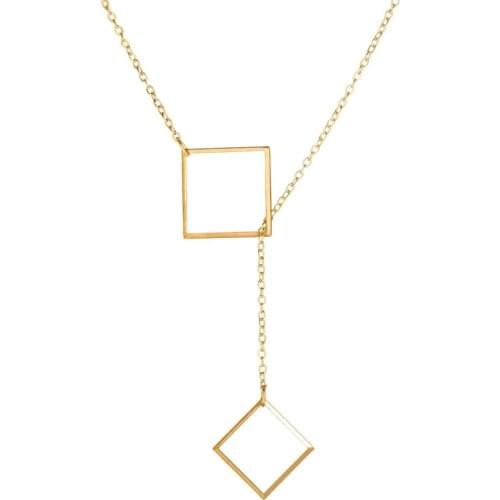 Geometric Square Necklaces Double Charm Cross Pendant Link Chain Statement Charm Choker Women Girls Jewelry Choker Necklace
