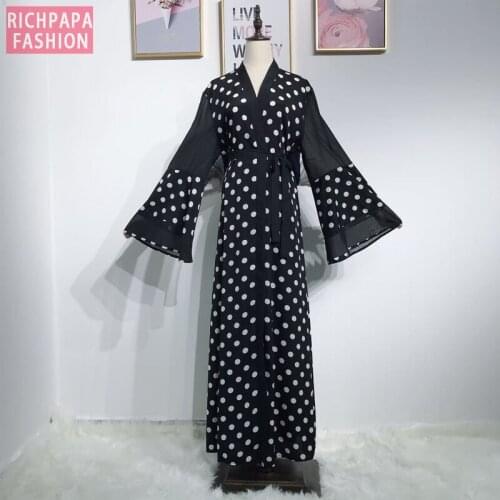 Polka Dot Abaya Turkey Kaftan Robe Dubai Kimono Muslim Hijab Dress Caftan Elbise Qatar Islamic Clothing Abayas For Women Ramadan