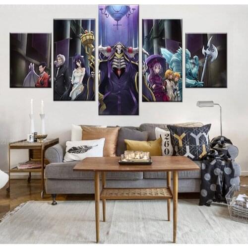 Hd print 5 piece OVERLORD Anime Poster Wall art canvas Paintings for living home Bedroom Decor Frame