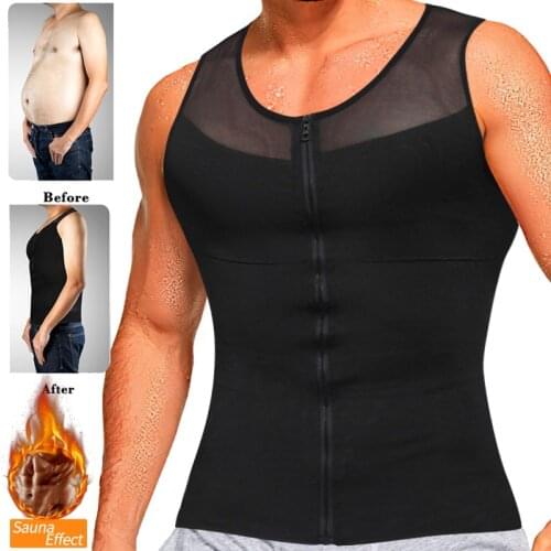 Compression Shirts for Men Undershirts Slimming Body Shaper Waist Trainer Exercise Tank Top to Hide Man Boobs Vest with Zipper