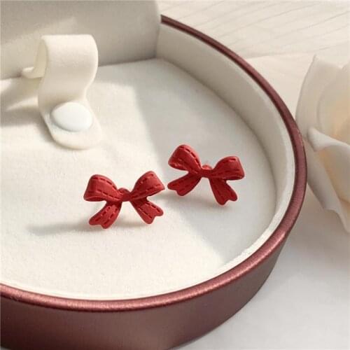 Candy Red Bowknot Sweet Earring Studs Cute Love Girls Earrings Wholesale