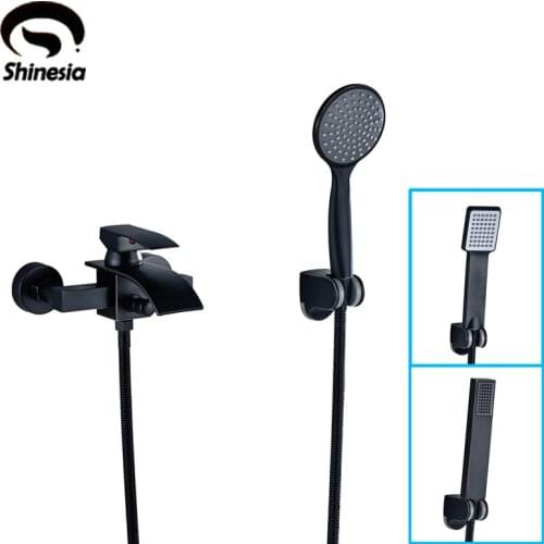 Oil Rubbed Bronze Single Handle Waterfall Spout Solid Brass Bathtub Faucet with ABS Hand Shower Wall Mounted