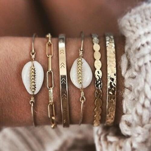 Fashion trendy bracelet with natural shell arrow geometric bracelet new combination for chaming women female gifts