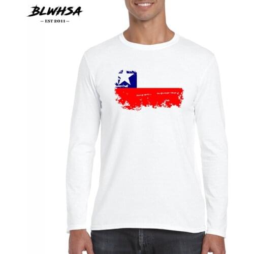 BLWHSA Chile National Flag Design White Men Streetwear T Shirt Tops Long Sleeve Spring Withe 100% Cotton T-shirts for Men
