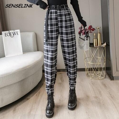 2021 New Women Winter Harajuku Plaid Vintage Pants High Waist Harem Trousers Fashion Casual Streetwear Pants Autumn Pants Women