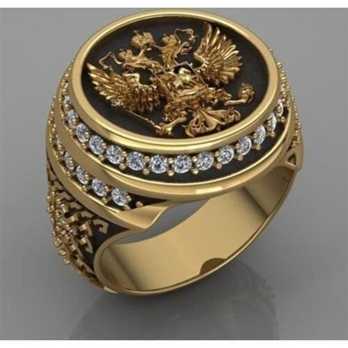 New Arrival Men Rings Unique Badge Double Headed Eagle Ring Wedding Anniversary Angel Wings Jewelry