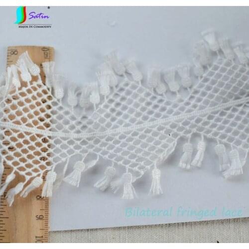 Wholesale Bilateral Tassel Lace,Dress Decoration Curtain Tablecloth Sofa Cover Accessories,White Hollowed Fringed Lace A0088C
