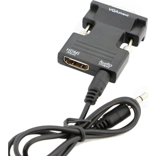 Female HDMI-compatible to Male VGA Converter with Audio Adapter Support for Multimedia PC HDTV Monitor Projector 1080P