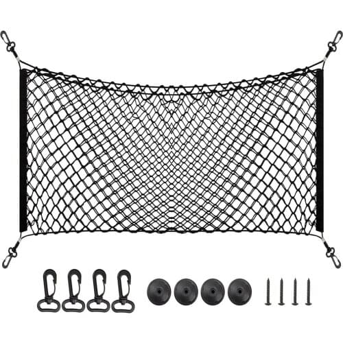 Car Trunk Storage Organizer Net Large Adjustable Elastic Envelope Cargo Net for Tacoma SUV Yukon, Black Flexible Trunk Organizer