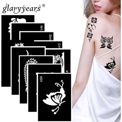 10 Pieces/Set Henna Tattoo Stencil Animals Pattern Paste Drawing Lady Body Art Tattoo Stencil Sexy Product Waterproof 2019 HN#35