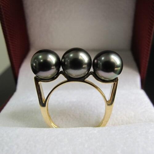 Eternal wedding Women Gift word 925 Sterling real Permanent Tahiti black pearl natural seawater round ring Party, Luxury Dubai