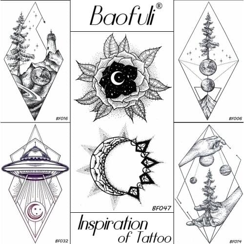 BAOFULI Temporary Men Body Art Tattoo Stickers Starry Sky Moon Star Flower Tatoos Black Water Transfer Disposable Fake Tattoo