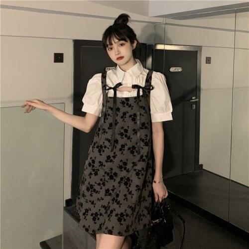 Retro Print Suspender Skirt Female Summer New Style Temperament Skirt Korean Version of The High-waisted Short Skirt Trend