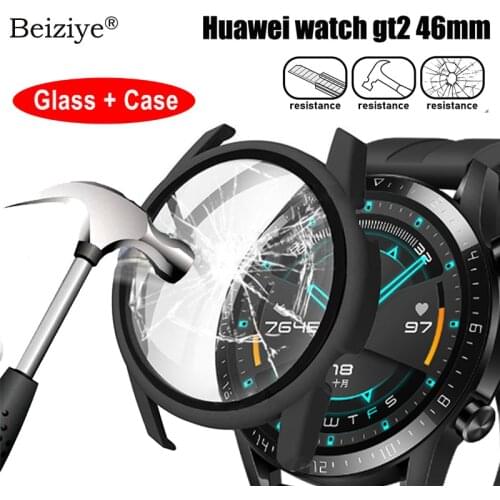Tempered Glass+Case For Huawei watch GT2 46mm cover Screen protector Bumper Frame for huawei gt 2 46mm PC Matte Hard Cases