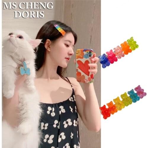 Candy Color Jelly Bear Hair Clip Women Girl Cartoon Transparent Bear Barrette Fashion Cute Resin Gummy Bear Jewelry