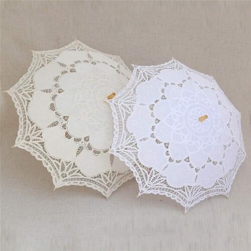 New Sun Umbrella Cotton Embroidery Bridal Umbrella White Ivory Battenburg Lace Parasol Umbrella Decorative umbrella for wedding
