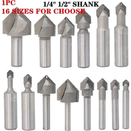 1pc 1/4" 1/2" Shank 90 Degree V Groove Wood Router Bit 6.35mm/12.7mm Shank Engraving-Woodworking-Tool Miter Groove Bit