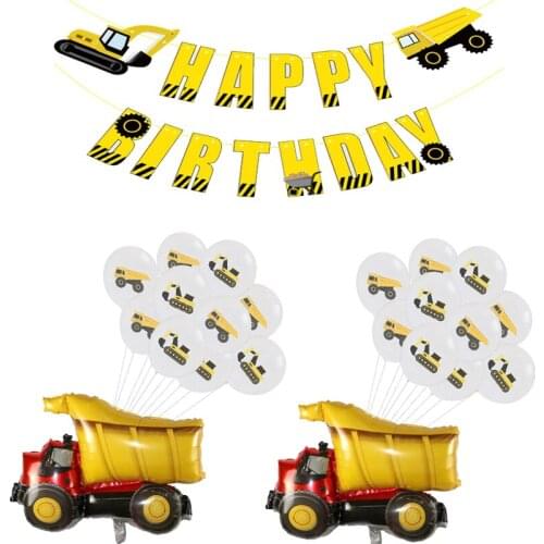 22pcs/set Excavator Dirt Truck Birthday Party Decoration Car Balloons Banner Set Aluminum Film Ballon Toy Childrens Funny Party