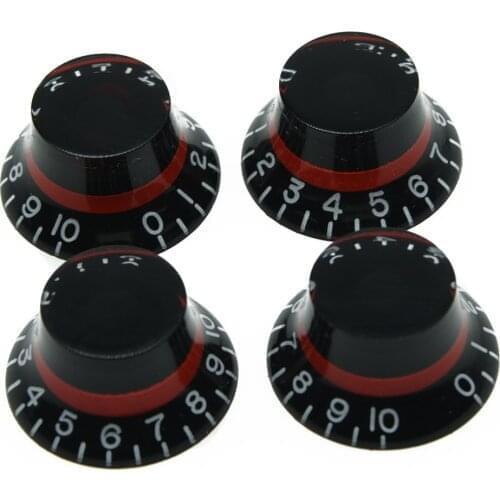 4x LP Custom Bell Knobs Top Hat Knob Black w/ Red fits SG LP Guitars