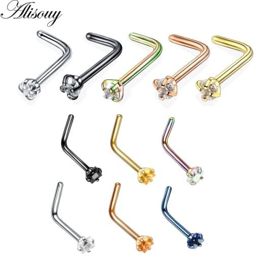 Alisouy 1pc 20G 0.8*7*2mm Internally Threaded nose rings tiny crystal 20g female male studs industrial Piercing body jewelry