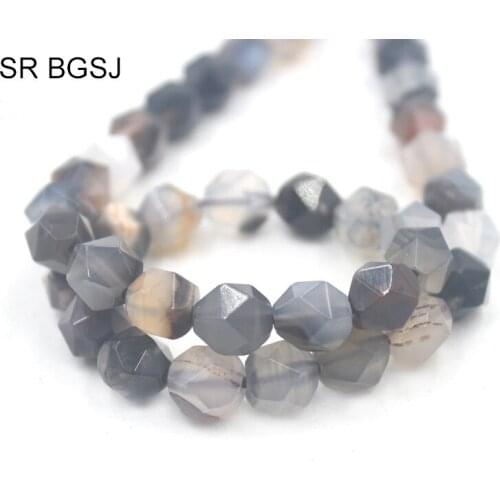 Free Shipping 8mm Faceted Round Polygonal Gray Leaf Agat Onyx Natural Stone Findings Handmade Gems Beads Strand 15"