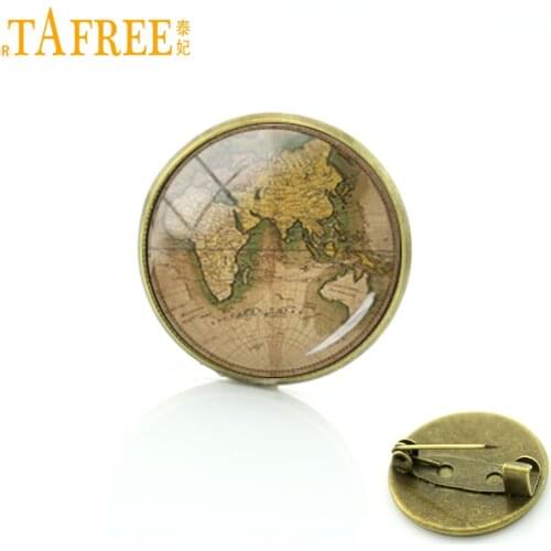 TAFREE Retro ethnic style earth map brooches vintage world Intercontinental map pins fashion USA city map men women badge T870