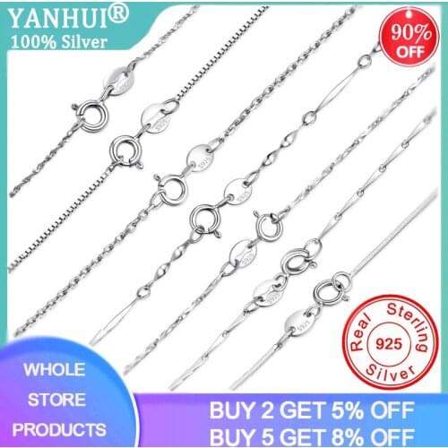 YANHUI With Certificate Classic Basic Chain 100% 925 Sterling Silver Necklace Women Accessories Chain Fine Jewelry SCA009-45