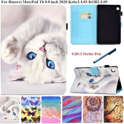 Cute Cat Butterfly Painted Case for Huawei MatePad T8 Flip Cover for Huawei MatePad T 8 inch Kobe2-L09 Kobe2-L03 2020 Tablet