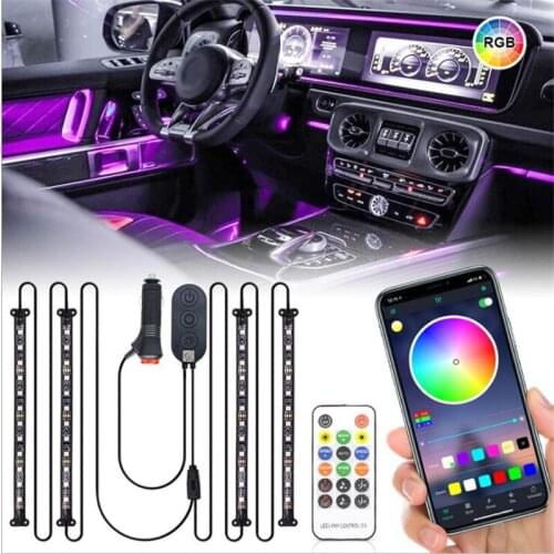RGB Car 48 LED Interior Atmosphere Light Strip with Mobile App & Remote 12V Cigarette Lighter for Sedan SUV Truck Wagon Dynamic
