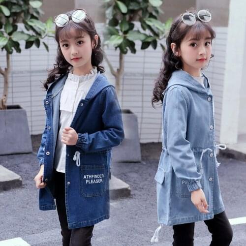 Big Size Girls Denim Jacket Autumn Jeans Jacket Coats Baby Girls Long Coats Windbreaker 4-14 Years Kid Outerwear Children Parka