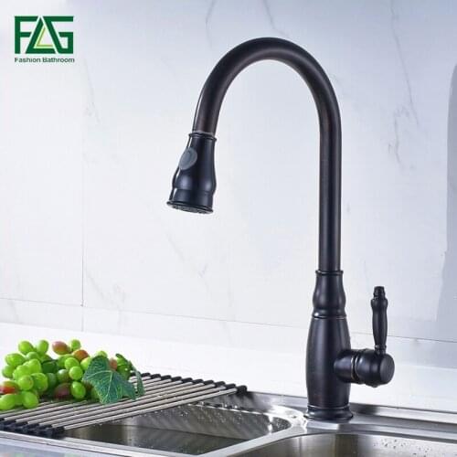 FLG Kitchen Faucet All Around Rotate Swivel 2-Function Water Outlet Pull Swivel Black Oil Rubbed Bronze Kitchen Mixer Taps